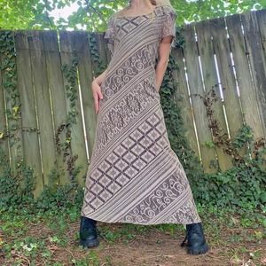 Giorgio Sant'Angelo vintage 1980’s tan crochet lace boho maxi dress